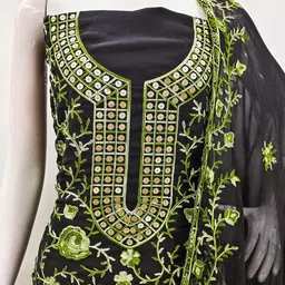 SHADOW & SAINING Embroidered Silk Georgette Unstitched Dress Material image 5