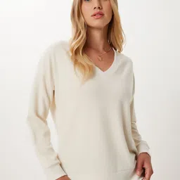 Happiness istanbul Women Ribbed V-Neck Pullover image 5