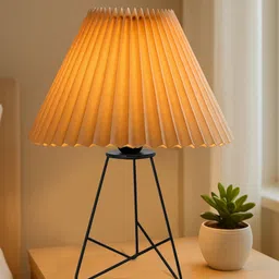 Retro Wire Base Table Lamp, Pleated Beige Shade for Bedroom & Living Room Table Lamp-image-5