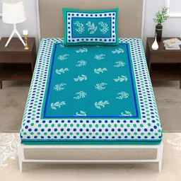 ABHACLOTHO Blue 144 TC Single Bedsheet with 1 Pillow Covers-image-4