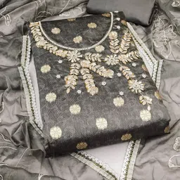 SAINOOR Floral Woven Design Gotta Patti Banarasi Semi-Stitched Dress Material-picture-37