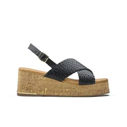 Peach Flores Kyoto Women Textured Leather Wedge Heel Open Toe Slingback Sandals image 3