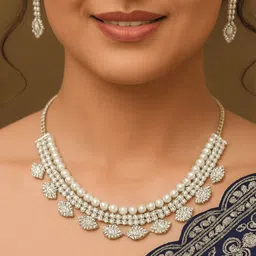 Nui Artificial Stones Studded & Beaded Anti-Tarnish Necklace With Earrings-image-38