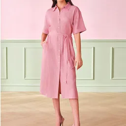 AND Women Short Sleeves Shirt Collar Midi Dress image 1