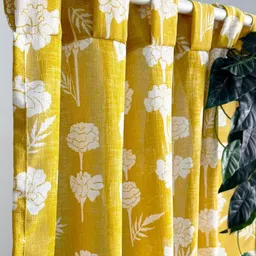 Tranquebar Home Yellow Set of 2 Floral Sheer Window Curtain image 5