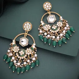 Anouk Gold-Plated Artificial Stones Studded & Beads Beaded Contemporary Drop Earrings image 4