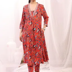 House Of Zelena Women Ethnic Motifs Printed Regular Sequinned A-Line Kurta with Trousers-picture-40