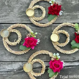 Sellplus 4Pcs Green & Red Floral Candle Holder-picture-31