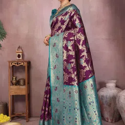 KALINI Ethnic Motifs Zari Silk Blend Handloom Banarasi Saree image 5