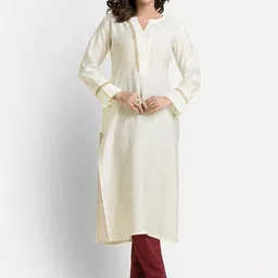 Crazy Needle Notch Neck Three-Quarter Sleeves Straight Kurta-picture-35