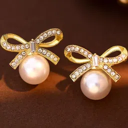 Anouk Set Of 2 Gold-Plated Stones Studded & Pearls Beaded Korean Spherical Shaped Studs-image-43