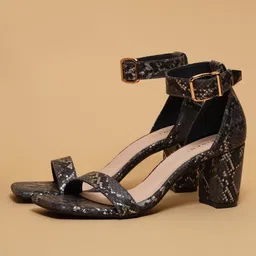 ERIDANI Ethel Textured Ankle Loop Square Toe Block Sandals-image-1
