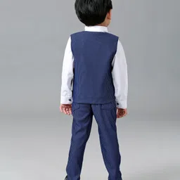 Robo Fry 3 Piece Full Sleeves Stripe Party Suit With Bow & Cap - Blue White image 3
