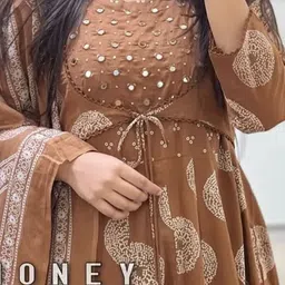 ROOTSOUL Women Ethnic Motifs Printed Empire Mirror Work Kurta with Palazzos & With Dupatta image 2