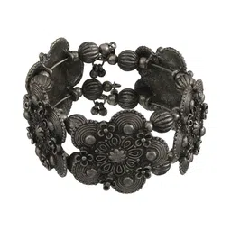 Sangria Silver-Plated Oxidised Textured Bangle-Style Bracelet-picture-13