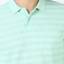 Peter England Men Striped Polo Collar Cotton T-shirt image 2