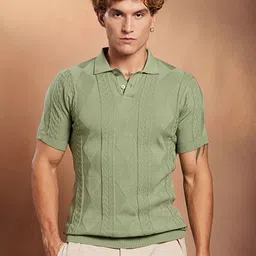 Campus Sutra Geometric Self Design Polo Collar Cotton T-shirt-picture-18