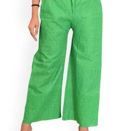 SRISARAS Women Ethnic Motifs Embroidered Relaxed Fit Cotton Trousers-image-21