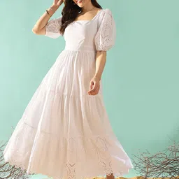 PANIT Puff Sleeve Schiffli Tiered Maxi Dress image 1