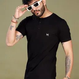 INKMAN Men Brand Logo Printed Henley Neck Bio Finish T-shirt image 3