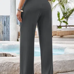 Outzidr Women Flared High-Rise Pleated Parallel Trousers image 2