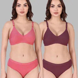 Women Red,Maroon Cotton Bra Panty Set for Lingerie Set Undergarments Pack of 2-image-8