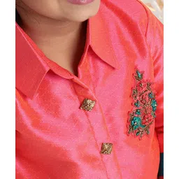 Babyhug Three Fourth Sleeves Choli With Lehenga & Dupatta Zardosi Design - Orange image 4