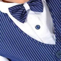 Robo Fry 3 Piece Full Sleeves Stripe Party Suit With Bow & Cap - Blue White image 4