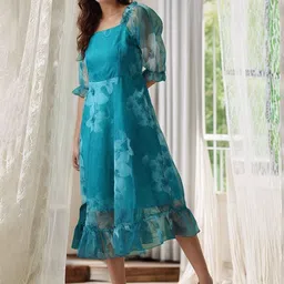 DressBerry Women Floral Printed Puff Sleeves Fit & Flare Midi Dress-picture-38