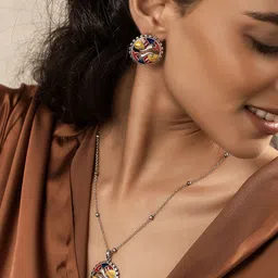 Voylla Madhubani Madhur Matsya Oxidised Enamel Pendant Set image 5