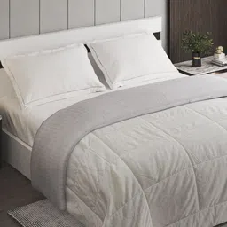 Home Centre Frosty White Striped Microfiber 553 GSM AC Room Double Bed Quilt-image-48