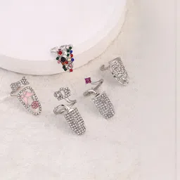 SOHI Set Of 5 Silver-Plated Stone Studded Regal Papillon Nail Finger Rings-image-17