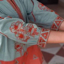 SAVI Embroidered Mandarin Collar Pure Cotton Tunic With Trousers image 5