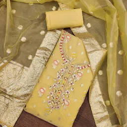 SAINOOR Embroidered Beads And Stones Organza Semi-Stitched Dress Material-picture-25