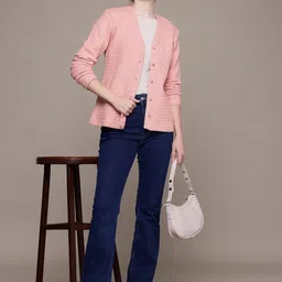 Cayman Geometric Self Design V-Neck Cardigan image 2