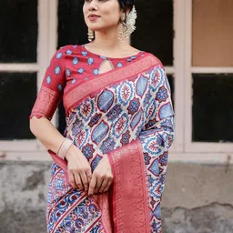 ALMAARI FASHION Ethnic Motifs Printed Zari Pure Silk Tussar Saree-picture-29