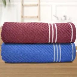Aura Burgundy & Blue 2 Cotton 400 GSM Bath Towel-picture-21