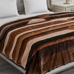 Monte Carlo Marvin Pvc Brown Striped Printed Heavy Winter 117 GSM Double Bed Blanket-image-90