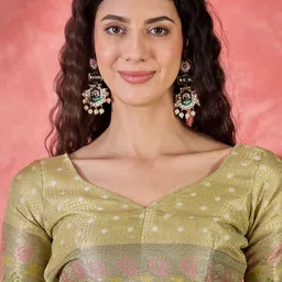 Sangria Ethnic Motifs Woven Design Zari Detail Saree With Unstitched Blouse image 2