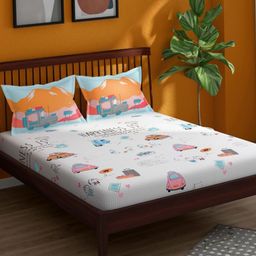 Portico Happiness Off White Printed Cotton 164 TC Super King Bedsheet Set 2.74 x 2.74m-picture-45