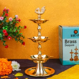 3 Step Peacock Brass Kerala Samai Diwali Deepak for Puja Brass Table Diya-image-35