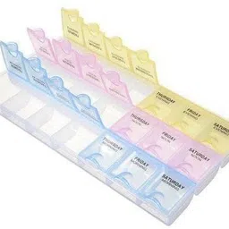 Cells with daily detail caps makes it easy to dispense tablets. You can see through colored cover for easy viewing. It helps to keep track of the medication you take at different times of the day. You can store 03 weeks/21 days of tablets in this box. You can see pill box pills pastel colored tablets easily at it. package includes: 1 x pill box colour: As shown in image. Pill Medicine Organizer Reminder Storage Box for 7 Days, 3 Layer Pillbox Pill Box-image-24