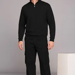 tripr Men Night Suit Set Black Solid image 3