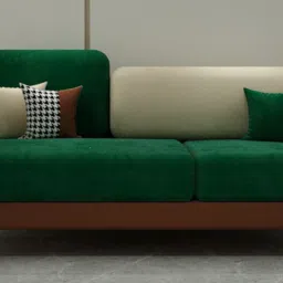 casacraft from pepperfry Montez Velvet 3 Seater Sofa in Green & Beige Colour image 1