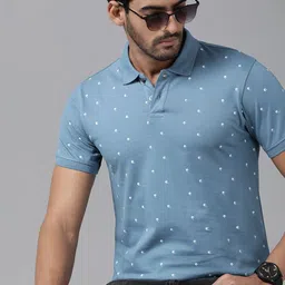 Roadster Men Blue & White Printed Polo Collar Pure Cotton T-shirt-picture-13