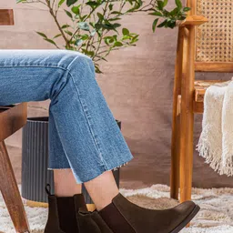 Saint G Women Olive Suede Leather Ankle Boots-image-14