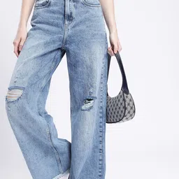 glitchez Women Retro Revival Wide Leg Faded Ripped Frayed Jeans-image-20