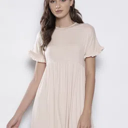 Boohoo Gathered Detail Round-Neck Mini Empire Dress-picture-0