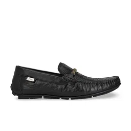 Hitz Men Black Textured Genuine Leather Loafers image 3
