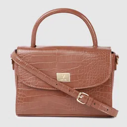 Allen Solly Rust-Coloured Croc Textured Satchel image 2